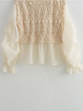 Znbbw TRAF Vintage Casual Chic Women Sweater Splice O-Neck Pullover Long Sleeve Knitted Sweater 2023 Autumn Holiday Sweater