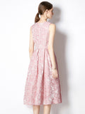 Znbbw Runway Women's Sleeveles Floral Jacquard Dress for Summer Party Elegant High Waist Casual Tank Robe Femme 2023 New