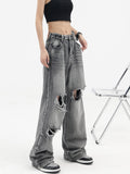 znbbw Vintage High Waist Loose Ripped Jeans Pants 2023 Fashion Women's Grunge Baggy Y2K Wide Leg Female Denim Trouser