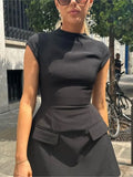 Znbbw High Waist Bodycon Mini Dress Women Fashion Round Neck Short Sleeve Zipper Dresses 2023 New Chic Y2k High Street Vestido