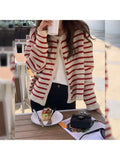 znbbw Casual Vintage Striped Women Sweater 2023 New Western Style Warm Knitted Female Cardigan Loose O Neck Ladies Short Tops