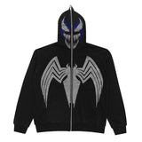 Znbbw Hoodie Rhinestone Skeleton Goth Sweatshirt Sport Coat Pullover Men's Gothic Long Sleeve Oversized Hoodie Y2k Jacket Hoodies