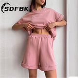 Znbbw Women Tracksuit Summer Cotton Shorts with T-shirt Casual Two Piece Sets Loose Pants Suits Top Woman Elastic Waist Shorts Outfits