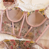 Znbbw Sexy Lingerie Fairy Floral Embroidery Padded Underwear Lace Set Woman 2 Pieces Erotic Luxury Fancy Outfits Intimate