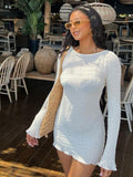 Znbbw Slim Fit Backless Lace Up Rib Dresses Ladies Casual Sexy Summer Vestidos Women Round Neck Full Sleeve Mini Dress