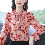 Znbbw Long Sleeve Blouse Women Blusas Mujer De Moda 2023 Ruffles Collar Print Chiffon Blouse Shirt Women Tops Blouses Blusa G575