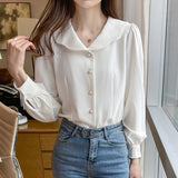 Znbbw Long Sleeve White Blouse Tops Women Shirts Blouse Women Blusas Mujer De Moda 2023 Doll Collar Chiffon Blouse Shirt E675