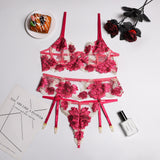 Znbbw Floral Lingerie Sexy Fancy Underwear Embroidery Erotic Brief Sets Lace Transparent Underwire Bra And Thong with Garters