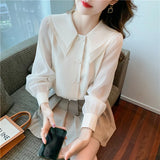 Znbbw Sleeve Chiffon Blouse Shirt Women Tops Blouse Women Blusas Mujer De Moda 2023 Turn Down Collar Blouse Women Blouses E400