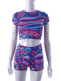 znbbw Summer Sexy Stripped Print Crop Top And Shorts Sets Club Outfit For Women 2023 Short Sleeve 2 Two Piece Sets Female
