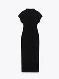 Znbbw Women Elegant solid sleeveless midi Dress fashion O Neck split Vestidos 2023 Spring Summer Chic Female office lady streetwear