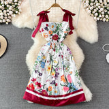 Znbbw Runway Summer Bow Tank Dress 2023 New Women's Spaghetti Strap Backless Palace Floral Print Holiday Beach Dress N66878