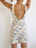 Znbbw Floral Print Short Tank Dress 2023 Spring Summer Casual Sleeveless Backless Tie-up A-Line Mini Dress Women Street Outfit