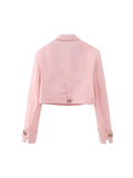 Znbbw TRAF Pink Two Piece Set Women Kawaii Sweet Party Long Pant Set Female Long Sleeve Blazer + Elegant Pant Suit 2023
