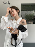 znbbw 2023 Summer Long Sleeve White Shirt Women Korean Style Off The Shoulder Button Ladies Tunic Blouse Female Clothing Tops