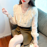 Znbbw Blouse Women Long Sleeve Ruffles V-Neck Lace Blouse Shirt Women Tops Blusas Mujer De Moda 2023 Blouses Shirts Blusa G230