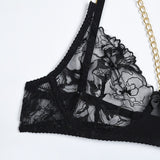 Znbbw Lingerie Luxury Lace Female Underwear Sexy Transparent Bra Panty Sets With Chain Fancy See Through Exotic Sets 4-Piece