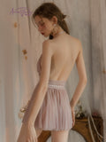 Znbbw Tulle Nightdress Lace Halter Neck Mesh Underwear Nighty for Ladies Night Dress Sleepwear Women Sexy Lingerie Nightwear 912