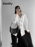 znbbw Street Style Long Sleeve Slim Waist White Shirt Women Button Up Za Shirts 2023 Summer New Fashion Tunic Blouse Clohting