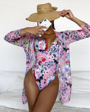 znbbw 2Pack Floral Print One-Piece Bikini Sets Women Deep V-Neck Backless Swimsuit Amp Kimono Female Beach Swimwear Bathing Suits