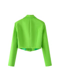 Znbbw Women Fashion Solid Single Button Cropped Blazer Vintage Long Sleeves Notched Neck Female Office Lady Outfits