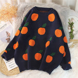 Znbbw Orange Print Women O Neck Sweater 2023 Autumn Winter Warm Pullovers Top Soft Female Jumper Knitwear Outfits Pull