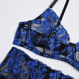 Znbbw Cobalt Fancy Lingerie Sexy Porn Underwear Women Floral Embroidery Intimate Transparent Bra Sensual Lace Exotic Sets