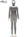 znbbw Summer Sexy Solid One Piece Yoga Jumpsuits For Women 2023 O Neck Long Sleeve Backless Mesh Hooded Knit Jumpsuit Women