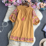 Znbbw Women Summer Dress Ethnic Style Gentle, Loose and Elegant Slim V-neck Retro Embroidered Dress Mid-length Dress D1834