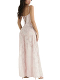 Znbbw Vintage Long Dress For Women Spaghetti Strap Floral Lace Patchwork Low Cut Backless A Line Dress