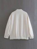 Znbbw TRAF Women Fashion With Pockets Oversized Bomber Jacket Coat Vintage Long Sleeve Female Outerwear Chic Tops