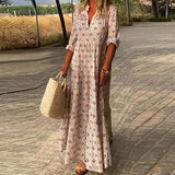 znbbw Women Long Sleeve Boho Pattern Maxi Dress Female Harajuku Fashion Pleat Dresses Vintage Casual Oversized Print Streetwear Dress