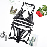 Znbbw Sensual Lingerie Halter Cross Bra And Panty Set Transparent Lace Fancy Underwear 4-Piece Sheer Black Erotic Intimate