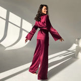 znbbw Solid Color Pajamas For Women Robe Sets Full Sleeves Women's Home Clothes Trouser Suits Satin Nightgowns Spring Loungewear