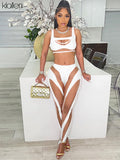 Znbbw Mesh Patchwork Two Piece Set Women Skinny Hole Sleeveless Vest+Mid Waist See Through Legging High Street Attirewear Suit