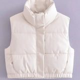 Znbbw TRAF Leather Vest Jackets Wome Solid Zipper Buttons Pockets Thick Warm Parka Women Waistcoats Autumn Winter Jackets
