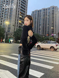 znbbw 2023 Winter Korean Style Slim Long Sleeve Mohair Sweater Women Sexy Backless Bandage Ladies Crop Top Fall Female Pullover