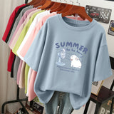 Znbbw 100% Cotton L-5XL T Shirt Plus Size Tshirt Short Sleeve Women Top Summer Cartoon Print Couple O Neck Oversized T Shirts