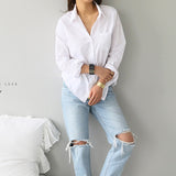 Znbbw Sleeve Ladies Tops Blouses Office Elegant Button Casual Cotton White Shirt Women Turn-down Collar Loose Blouse Women 3496