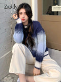 znbbw 2023 Winter Korea Style Gradient O Neck Women Sweater Casual Loose Long Sleeve Warm Ladies Knit Pullover Female Clothing