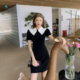 znbbw Dresses For Women French Vintage Peter Pan Collar Short Sleeve Contrast Color Summer Casual Fashion Preppy Style Clothes
