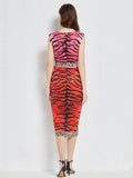 Znbbw Fashion Runway Summer Midi Dress Women Sleeveless Vintage Tiger leopard print Slim Party Bodycon Dress Vestidos N452