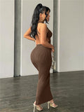 znbbw Spring Sexy Solid Cami Backless Bodycon Maxi Dresses Club Outfit For Women 2023 Party Long Dress Female Black Dress