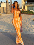 Znbbw Women Summer Party Sleeveless Slim Printed Bodycon Beach Long Dress 2023 Female Clothing Streetwear Wholesale Items