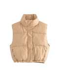 Znbbw TRAF Leather Vest Jackets Wome Solid Zipper Buttons Pockets Thick Warm Parka Women Waistcoats Autumn Winter Jackets