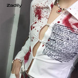 znbbw 2023 Autumn Street Style Slim Long Sleeve Print Women Short Shirt Sexy Button Ladies Crop Top Party Blouse New In Clothing