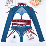 Znbbw Sexy Lingerie Sexual Costume Cut Out Porn Transparent Exotic t-Shirts Gothic Sensual Accessories 4-Piece Garter Belt