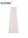 Znbbw TRAF Women Crochet Knit Midi Dresses Spaghetti Strap Cutout Bodycon Dress Y2k Tank Dresses Summer Beachwear