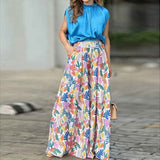 znbbw Street Fashion Commute Ladies Suits Elegant Solid Blouse + High Waist Print Wide Leg Pants Women Two Piece Set Sexy Outfits