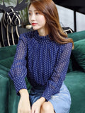 Znbbw Sleeve Blouse Women Stand Collar Dot Striped Chiffon Blouse Shirt Tops Women Blusas Mujer De Moda 2023 Shirts Blouses G71